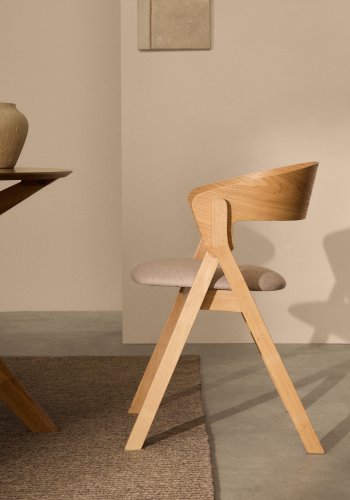 KAVE HOME Godia spisebordsstol, m. armln - beige chenille stof og natur askefinér