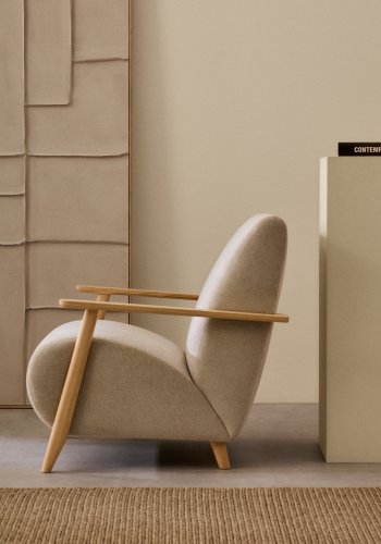 KAVE HOME Meghan lnestol i perle chenille og med massiv bgetr i naturlig finish FSC Mix Cr