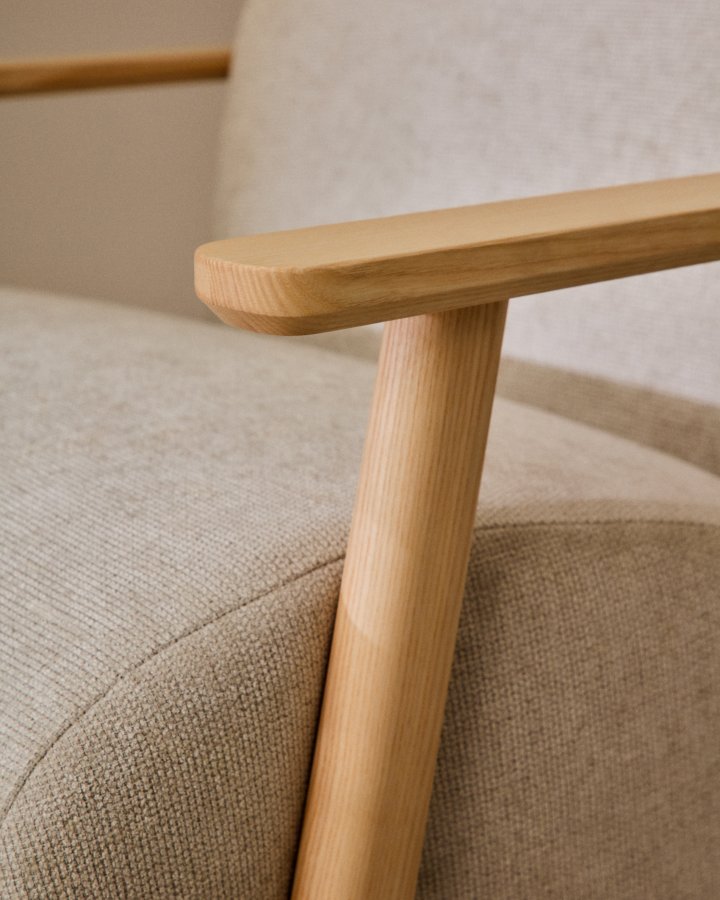 KAVE HOME Meghan lnestol i perle chenille og med massiv bgetr i naturlig finish FSC Mix Cr