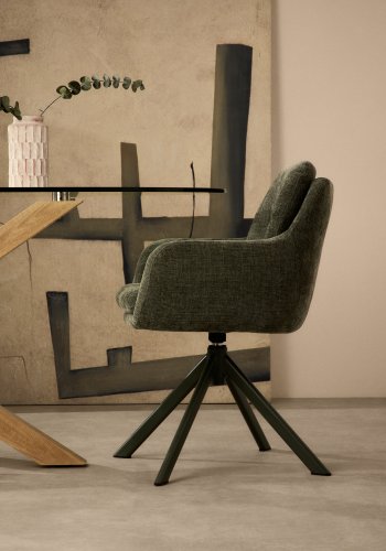 KAVE HOME Lexa drejestol i grn chenille og stlben i grn finish