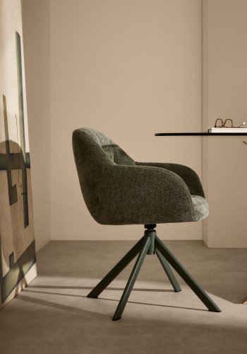 KAVE HOME Dorina drejestol i grn chenille og stlben i grn finish