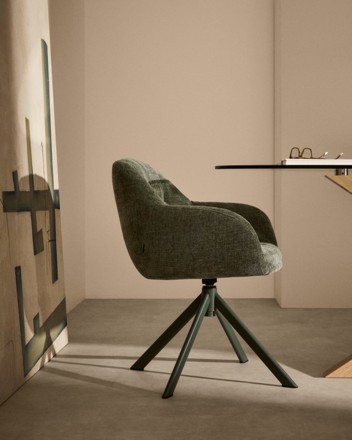 KAVE HOME Dorina drejestol i grn chenille og stlben i grn finish