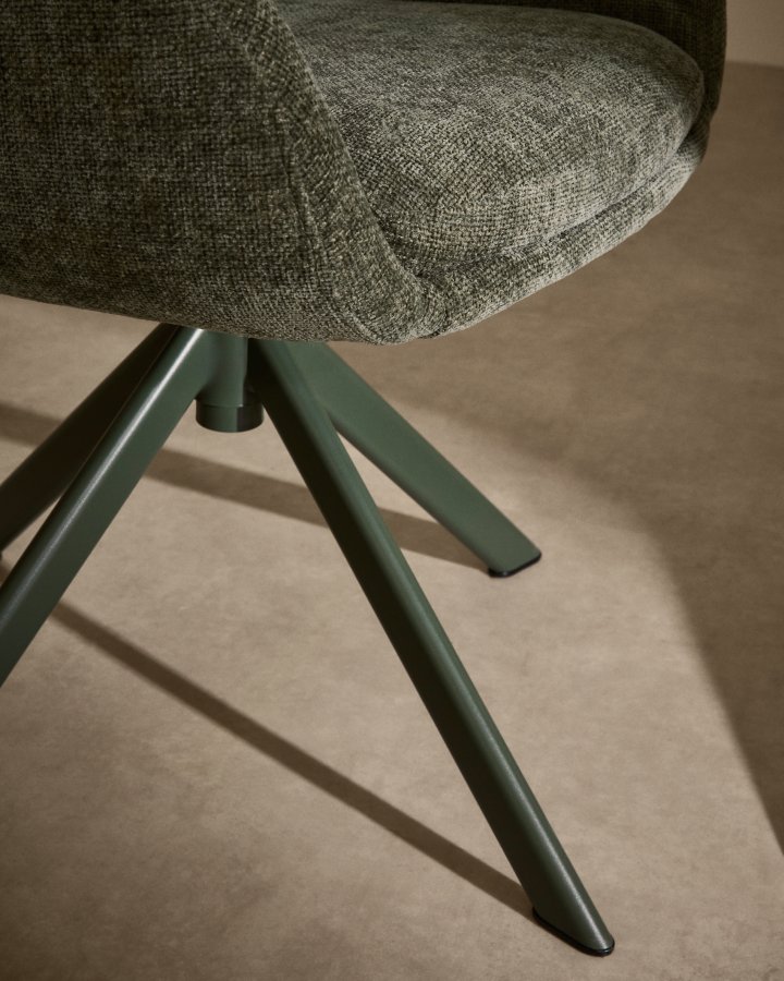 KAVE HOME Lexa drejestol i grn chenille og stlben i grn finish