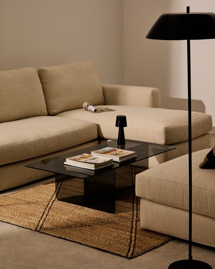 KAVE HOME Zaren grt sofabord af hrdet glas, 120 x 60 cm