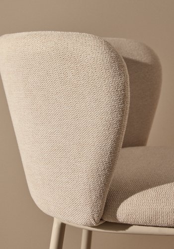 KAVE HOME Ciselia barstol, m. rygln og fodsttte - beige chenille og beige stl (H:65cm)