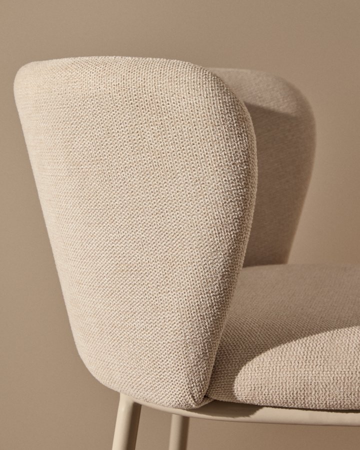 KAVE HOME Ciselia barstol, m. rygln og fodsttte - beige chenille og beige stl (H:65cm)