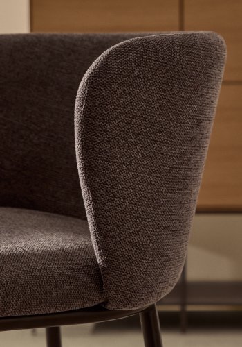 KAVE HOME Ciselia barstol, m. rygln og fodsttte - mrkegr chenille stof og sort stl