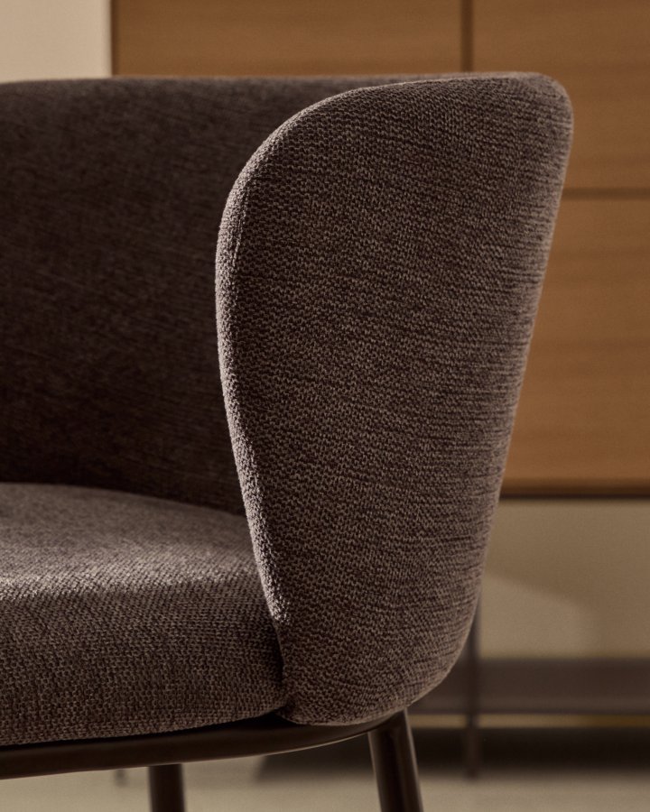 KAVE HOME Ciselia barstol, m. rygln og fodsttte - mrkegr chenille stof og sort stl