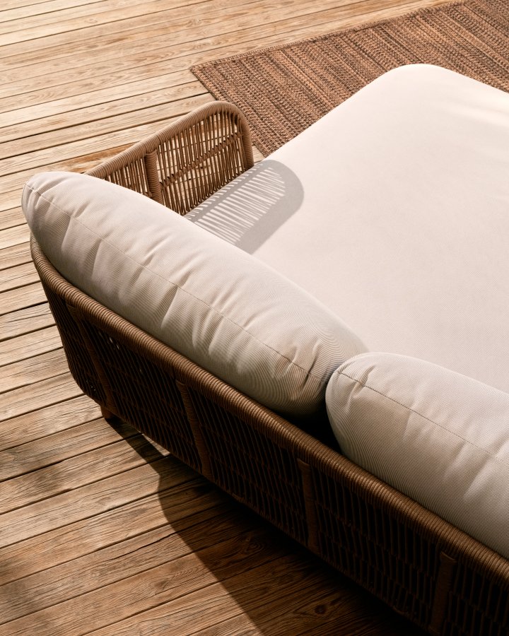 KAVE HOME Catalina dobbelt solseng, m. rygln og hynder - beige tovsnor og akacietr