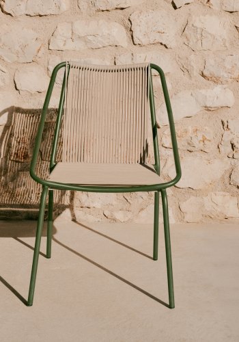 KAVE HOME Zivia udendrsstol i ecru rebsnor og grn galvaniseret stl