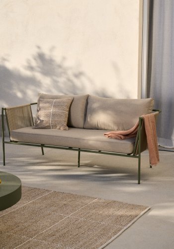 KAVE HOME Zivia udendrs 2-personers sofa i ecru rebsnor og grn galvaniseret stl 178cm