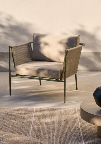 KAVE HOME Zivia udendrs lnestol i ecru tovsnor og grn galvaniseret stl