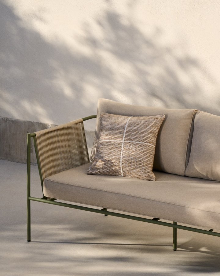 KAVE HOME Zivia udendrs 2-personers sofa i ecru rebsnor og grn galvaniseret stl 178cm