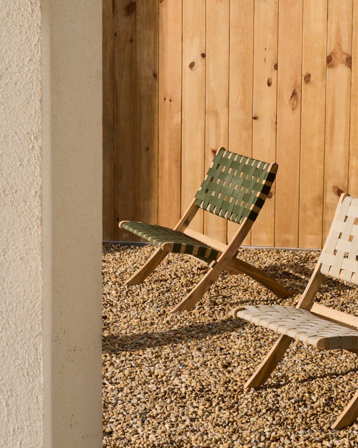 KAVE HOME Chabeli udendrs klapstol - grn stof snor og akacietr