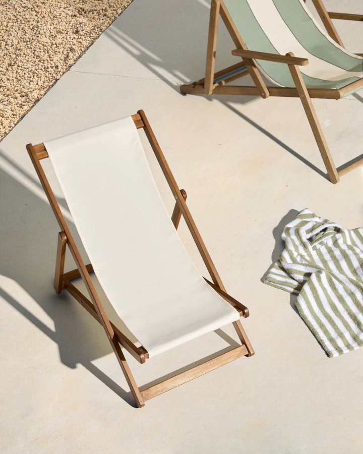 KAVE HOME Adredna liggestol til brn, foldbar - beige polyester og akacietr