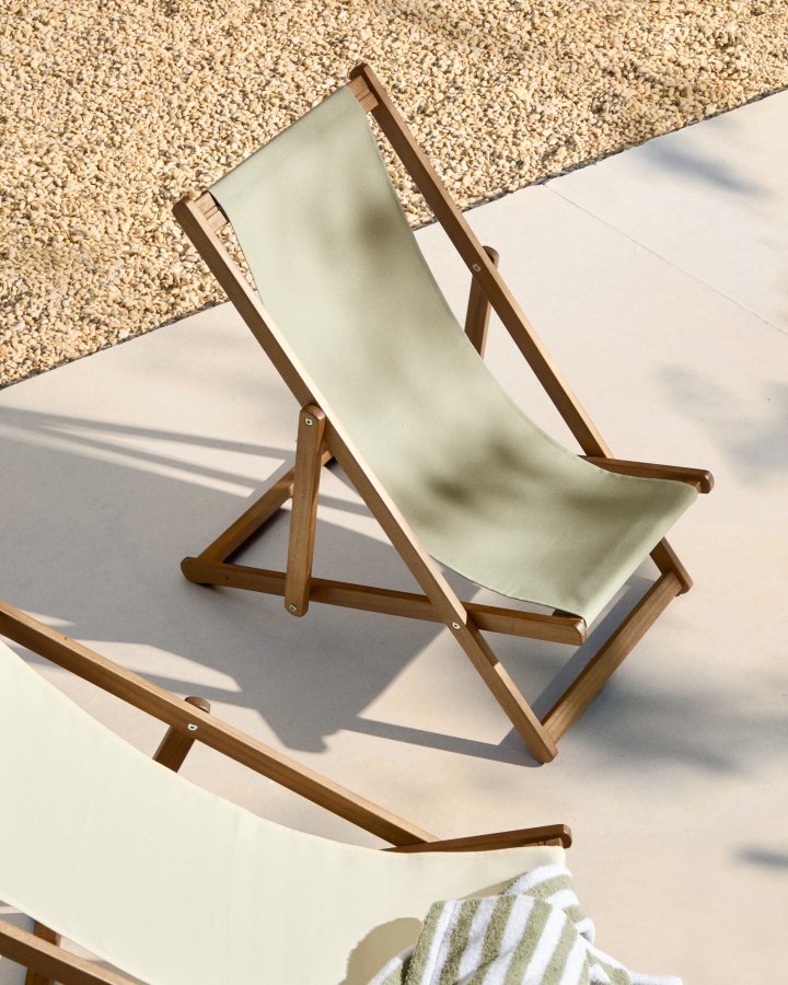 KAVE HOME Adredna liggestol til brn, foldbar - grn polyester og akacietr