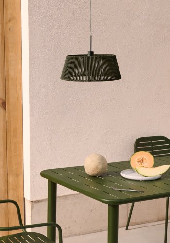 KAVE HOME Aldet udendrs loftslampeskrm - grn tovsnor og aluminium (46)