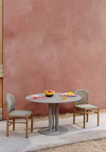 KAVE HOME Sedalis rundt udendrs bord i stl med taupe aluminiumsplade Ã˜120cm