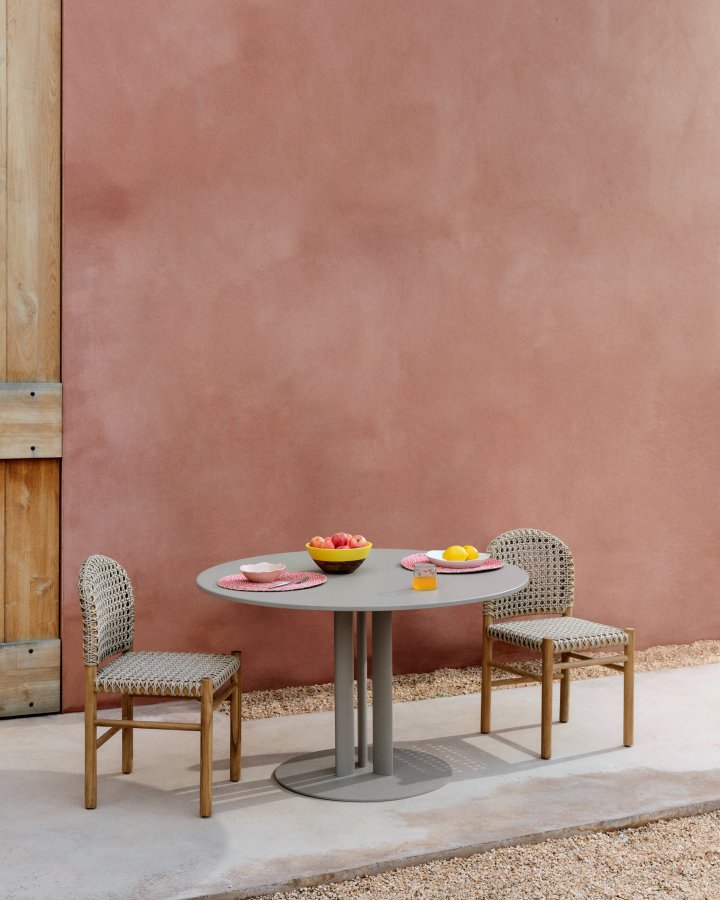 KAVE HOME Sedalis rundt udendrs bord i stl med taupe aluminiumsplade Ã˜120cm