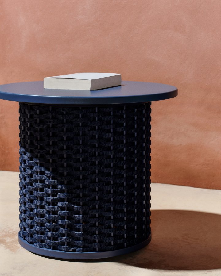 KAVE HOME Sedalis udendrs sidebord i aluminium og bl tovsnor Ã˜50cm