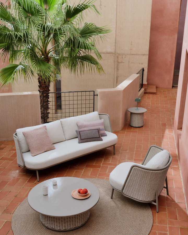 KAVE HOME Sedalis udendrs 3-personers sofa i aluminium og taupe reb 210cm