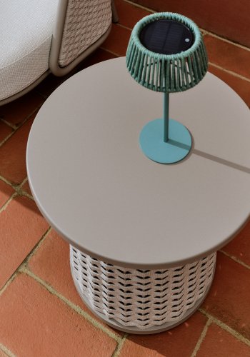 KAVE HOME Sedalis udendrs sidebord i aluminium og taupe tovsnor Ã˜50cm