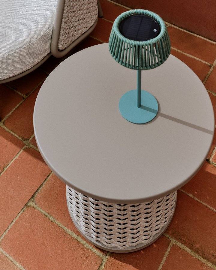 KAVE HOME Sedalis udendrs sidebord i aluminium og taupe tovsnor Ã˜50cm