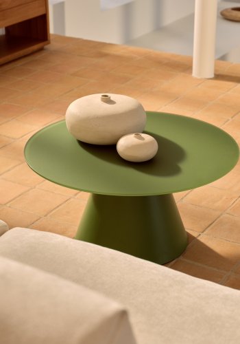 KAVE HOME Wilshire sofabord med matteret hrdet glas og matgrn malet stl finish Ã˜80c