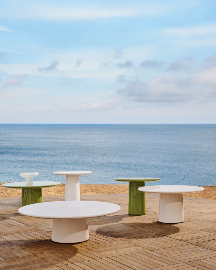 KAVE HOME Albanella sofabord, rund - blank hvid cement (65)