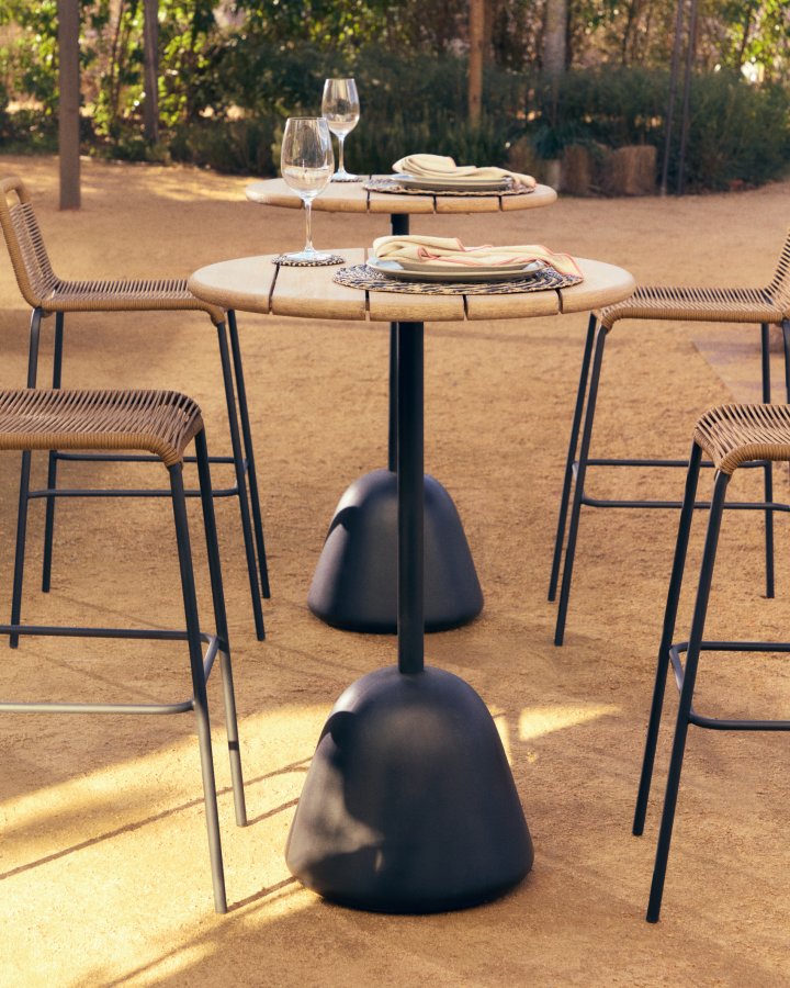 KAVE HOME Saura high bar bord sort stlstel og naturlig finish akacieplade, 95xÃ˜70cm FSC 100%