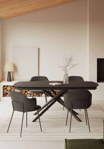 KAVE HOME Yodalia spisebord, m. udtrk - glas, sort porceln og stl (130(190)x100)