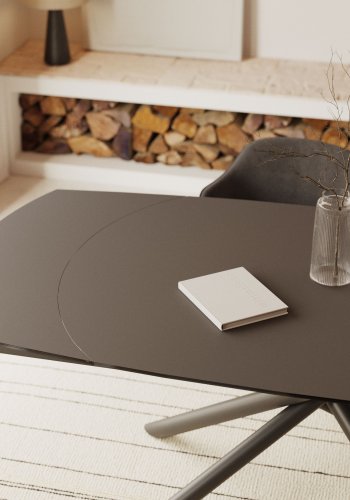 KAVE HOME Yodalia spisebord, m. udtrk - glas, sort porceln og stl (130(190)x100)