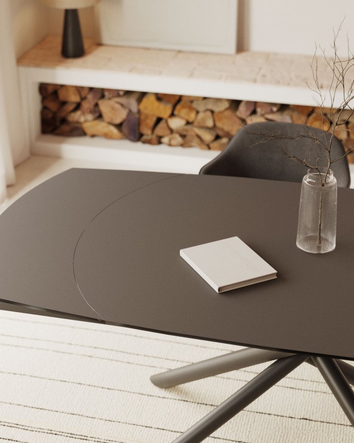 KAVE HOME Yodalia spisebord, m. udtrk - glas, sort porceln og stl (130(190)x100)