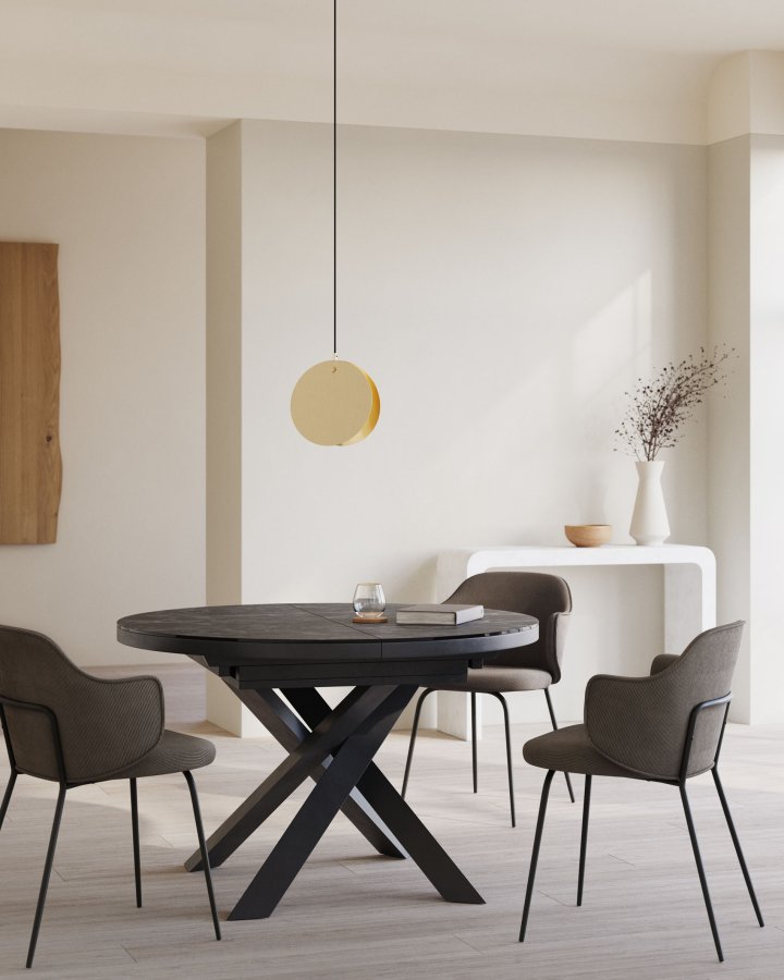 KAVE HOME Vashti spisebord, m. butterflybordplade - glas og gr porceln samt sort stl (120(160) 