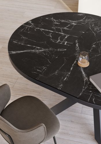 KAVE HOME Vashti spisebord, m. butterflybordplade - glas og gr porceln samt sort stl (120(160) 