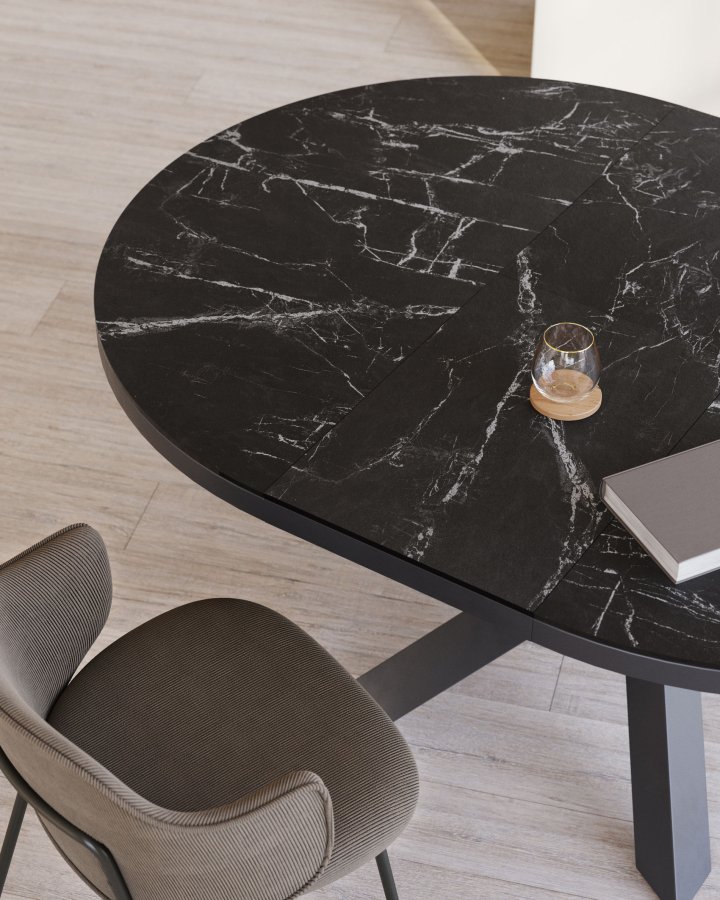 KAVE HOME Vashti spisebord, m. butterflybordplade - glas og gr porceln samt sort stl (120(160) 