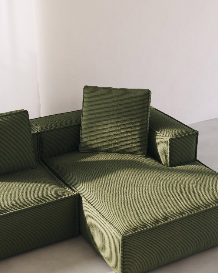 KAVE HOME Blok 3 pers. sofa, m. hjre chaiselong - grn corduroy fljl (300 cm)