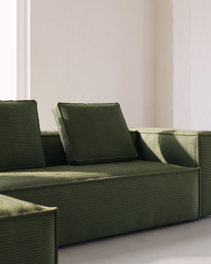 KAVE HOME Blok 3 pers. sofa, m. venstre chaiselong - grn corduroy fljl (300 cm)