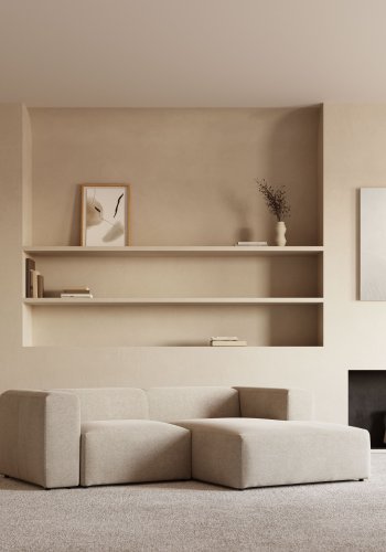 KAVE HOME Blok sofa, m. hjre chaiselong - beige polyester og stl