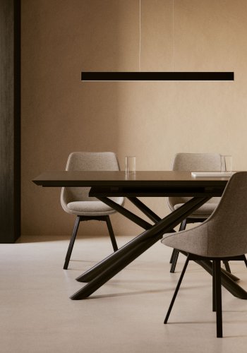 KAVE HOME Theone spisebord, m. butterflybordplade - klar glas og sort stl (160(210)x90)