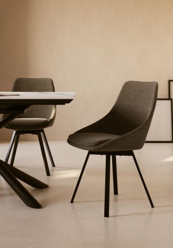 KAVE HOME Haston spisebordsstol m. armln - mrkegr stof og metal med krydsfiner
