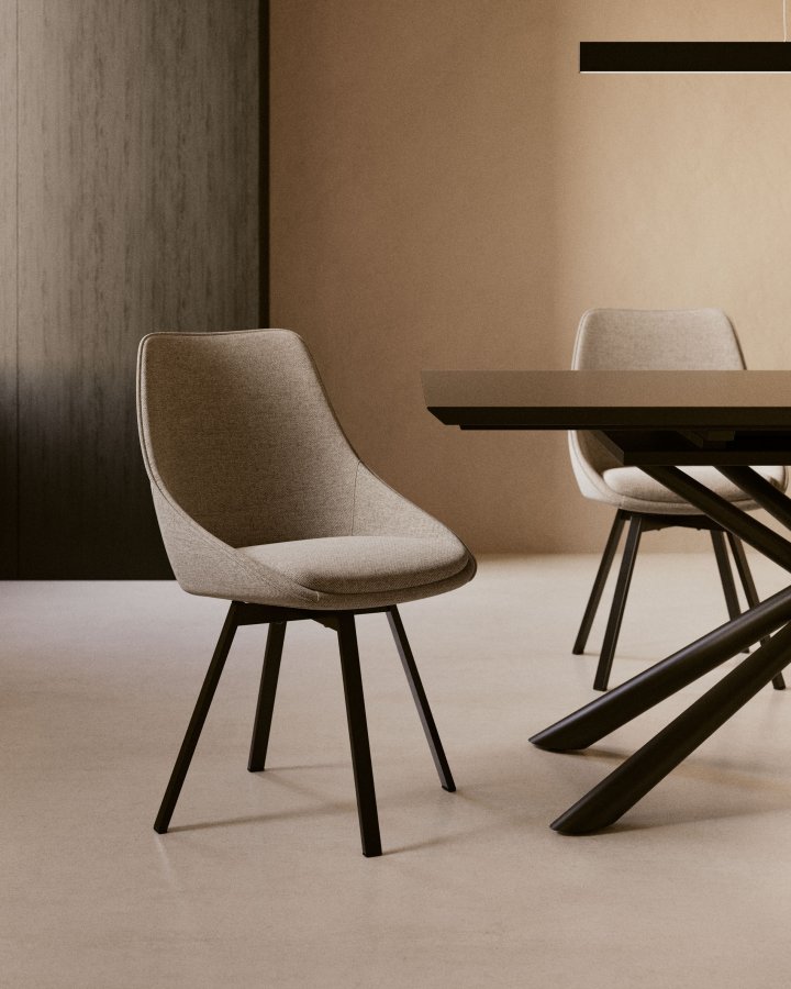 KAVE HOME Haston spisebordsstol m. armln - gr stof og metal med krydsfiner