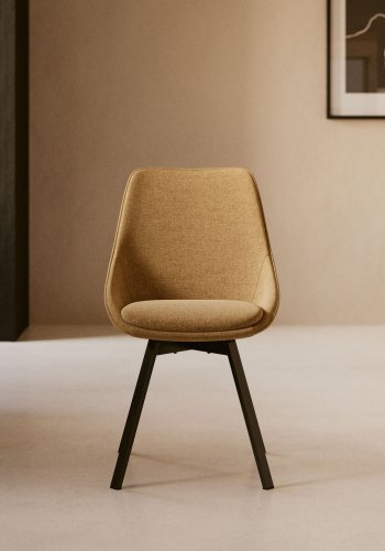 KAVE HOME Haston spisebordsstol m. armln - sennepsgul stof og metal med krydsfiner