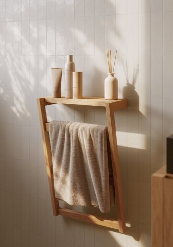 KAVE HOME Sunday hndkldestativ - massivt teaktr, til vg, m. 1 hylde