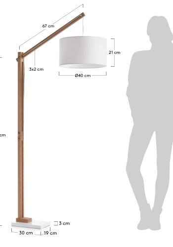 KAVE HOME Izar gulvlampe - natur tr og hvid metal/bomuld
