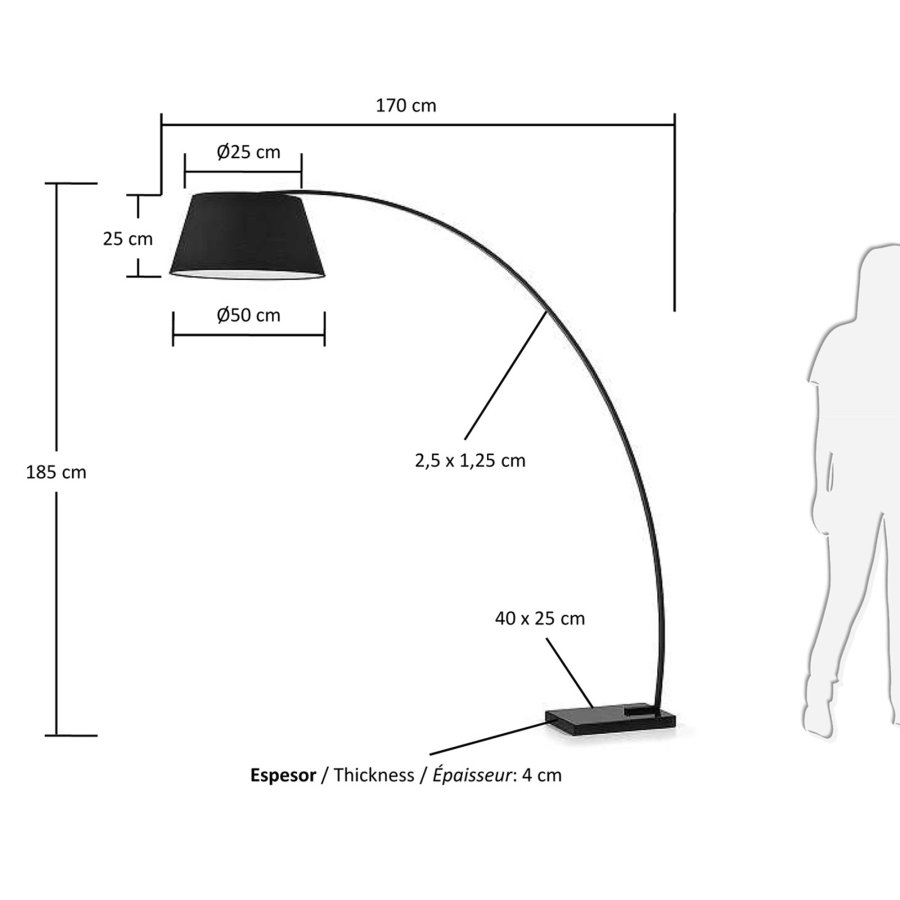 KAVE HOME Chop gulvlampe - sort metal/marmor/stof 