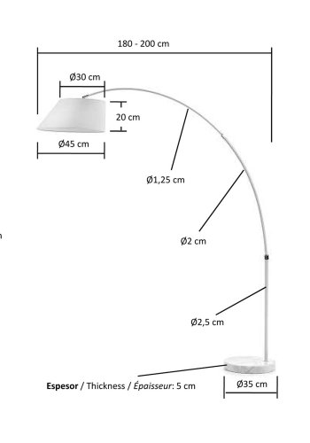 KAVE HOME Lee gulvlampe - hvid metal/marmor/stof