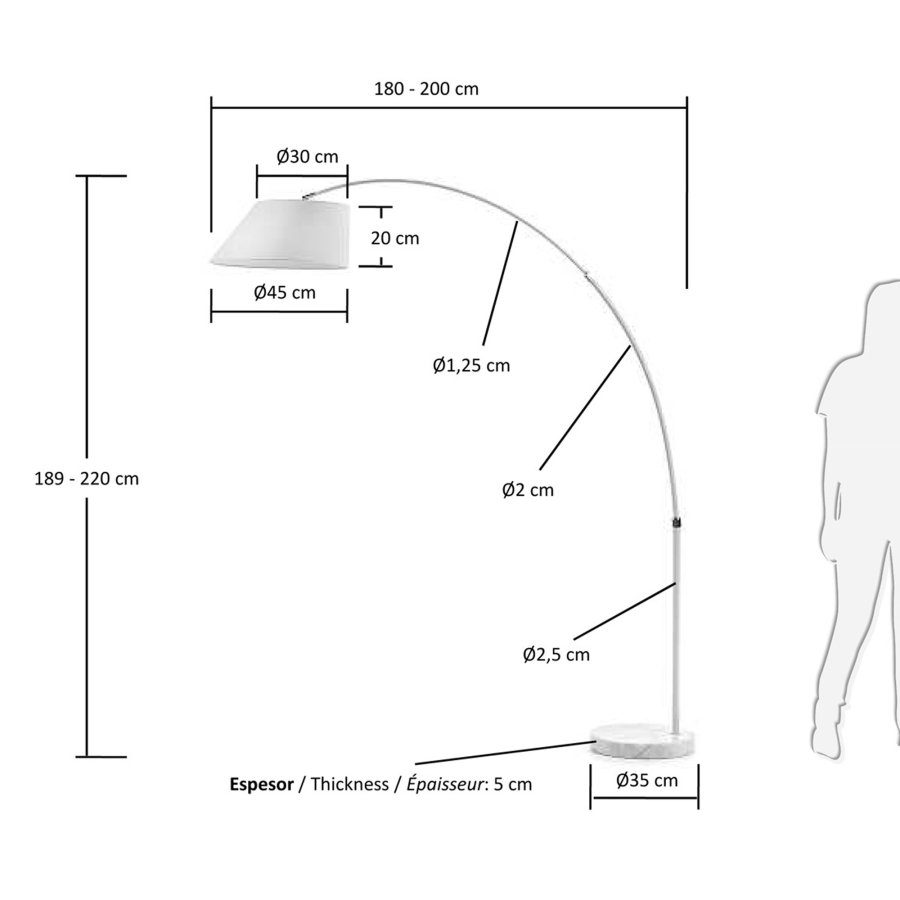 KAVE HOME Lee gulvlampe - hvid metal/marmor/stof