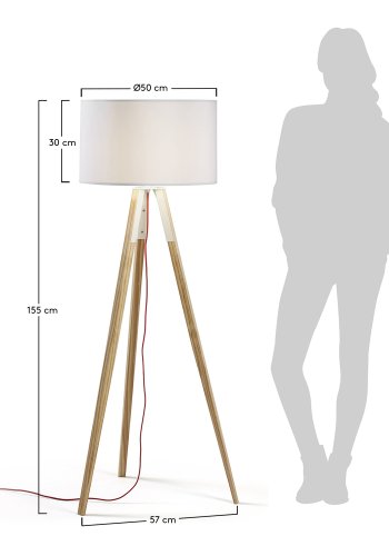 KAVE HOME Uzagi gulvlampe - hvid/natur stof/tr