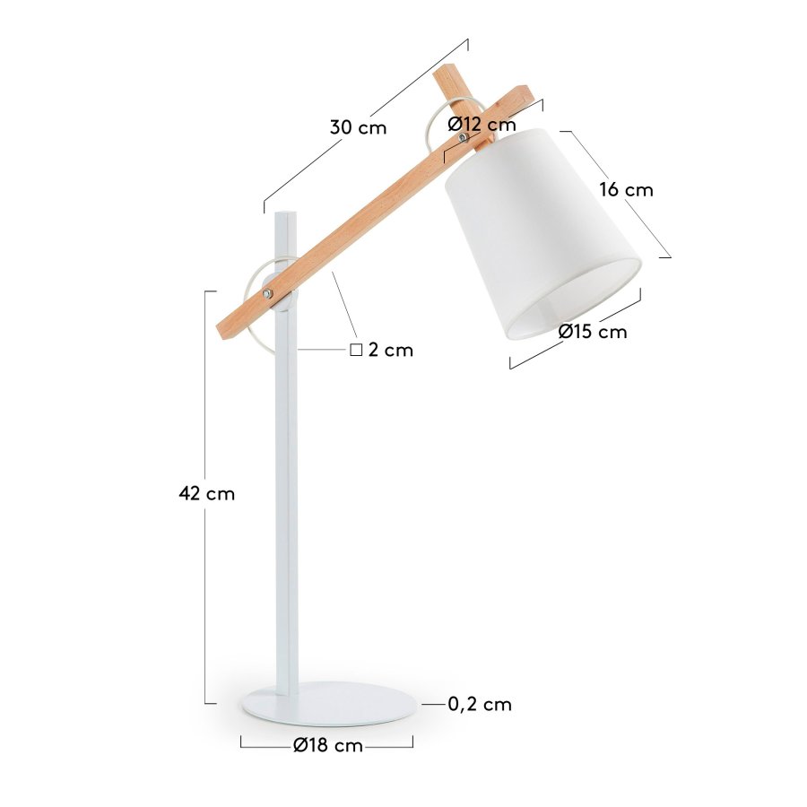 KAVE HOME Jovik bordlampe - hvid metal/bomuld og natur tr 